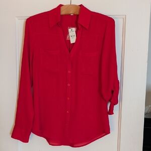 NWT Express The Portofino Shirt Red, Sz XS